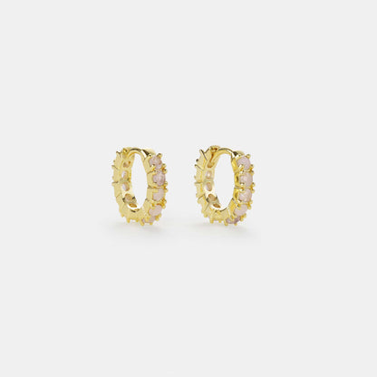rose quartz huggie hoop earrings