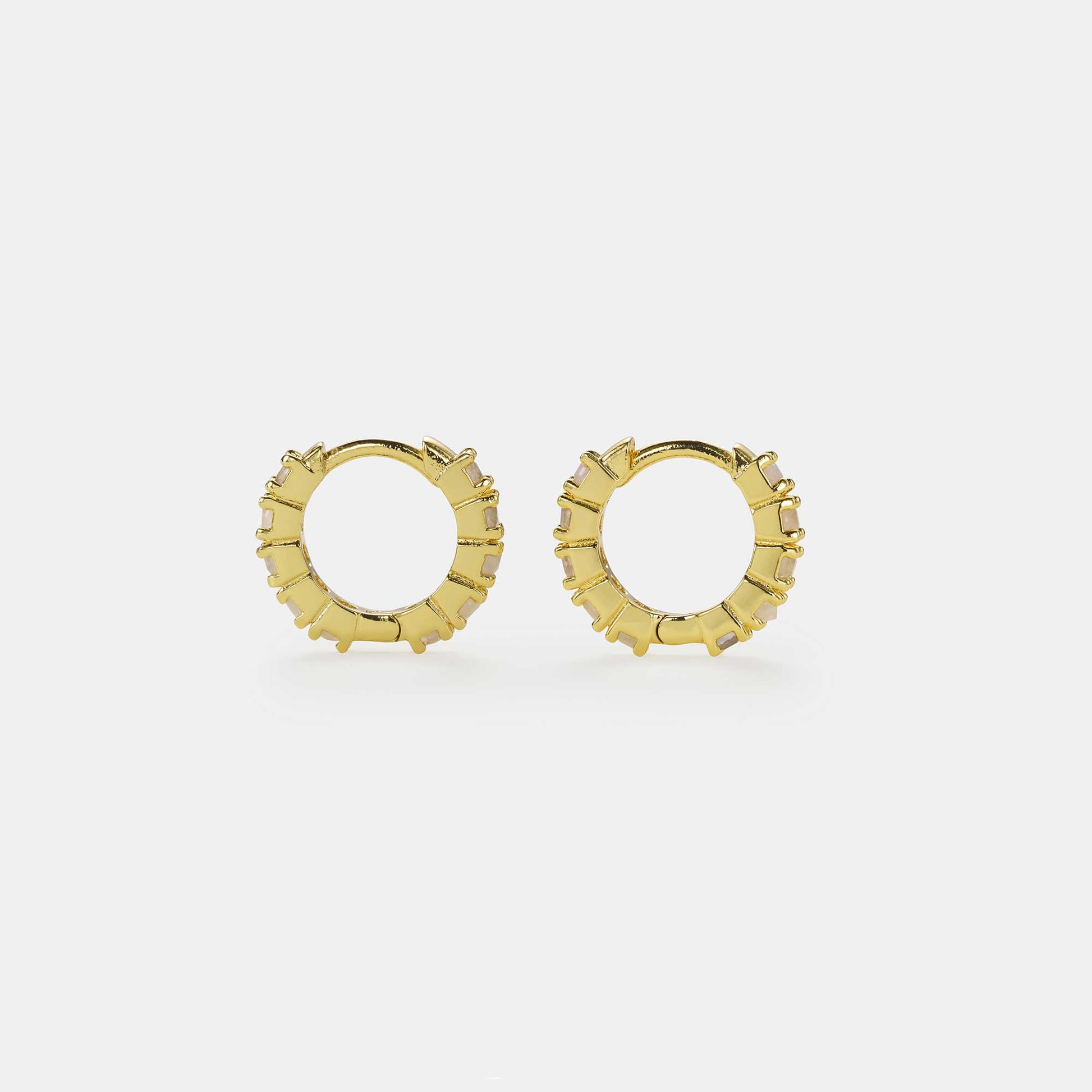 rose quartz huggie hoop earrings