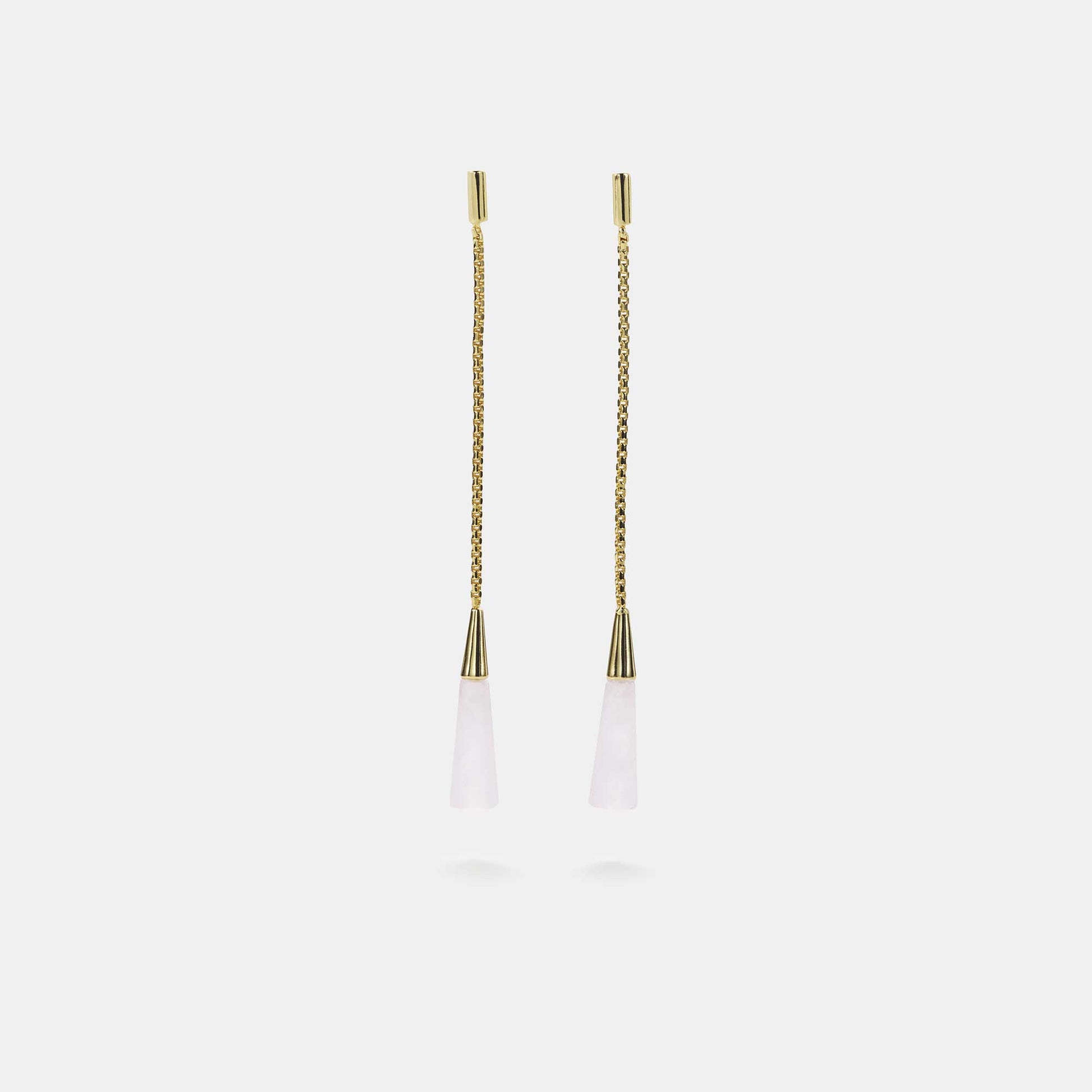 rose quartz linear earrings