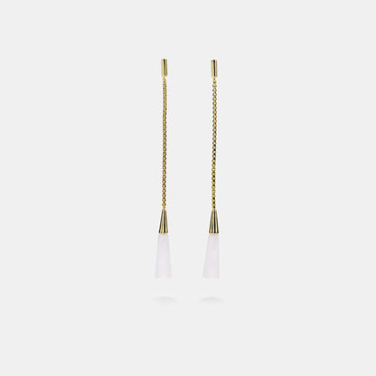 rose quartz linear earrings