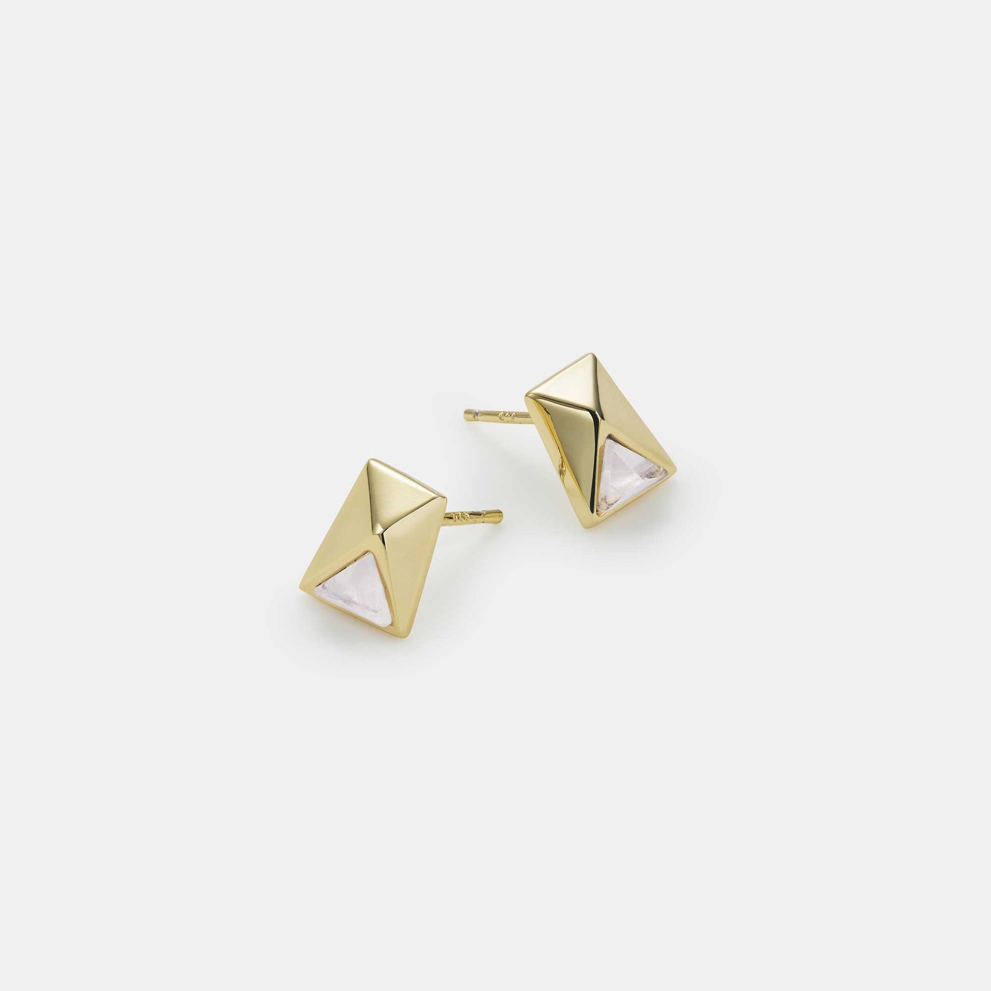 rose quartz pyramid stud earrings