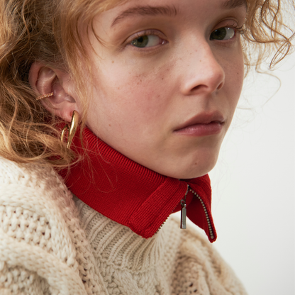 close up of model wearing the 2mm crystal quartz ear cuff
