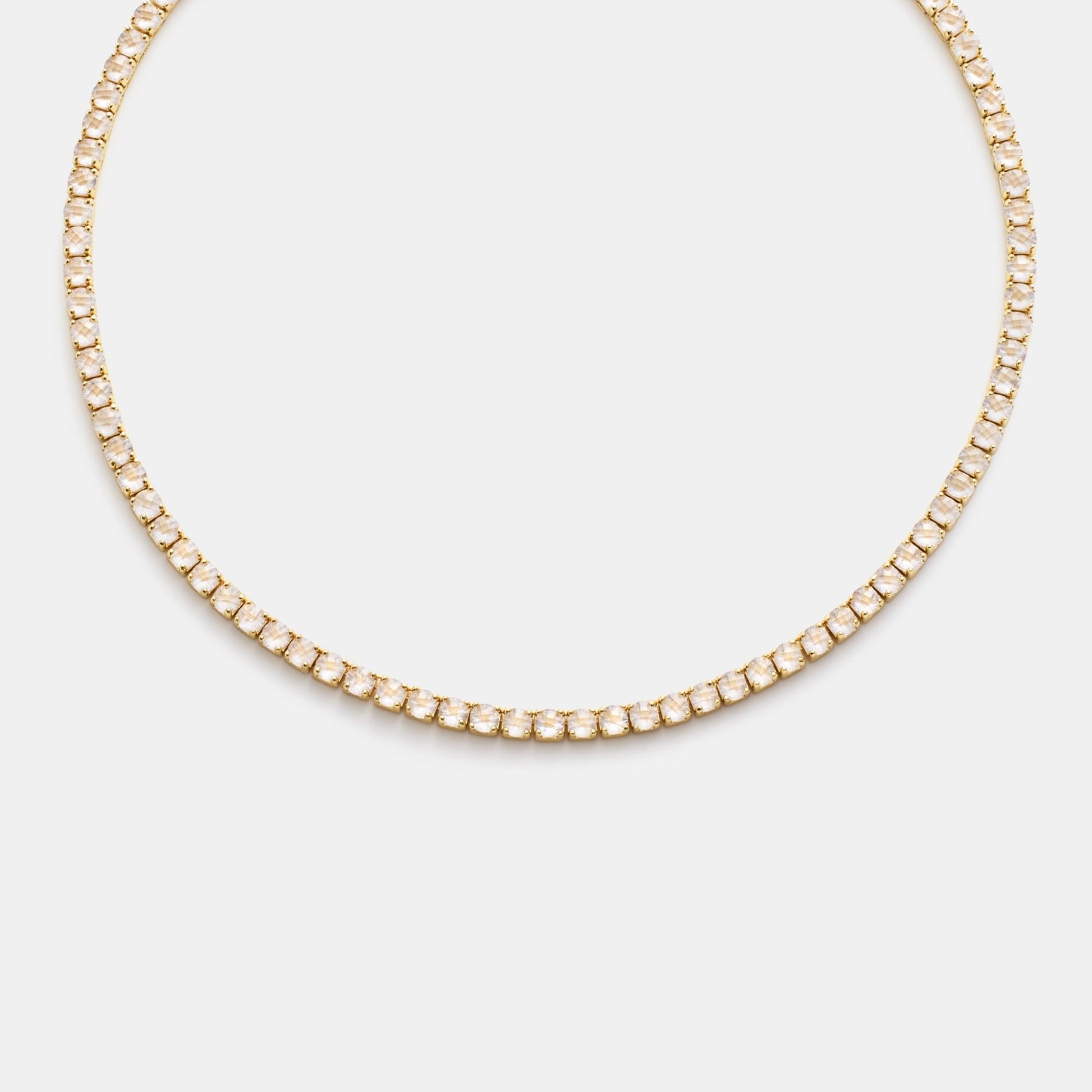 4mm crystal quartz tennis necklace on white background