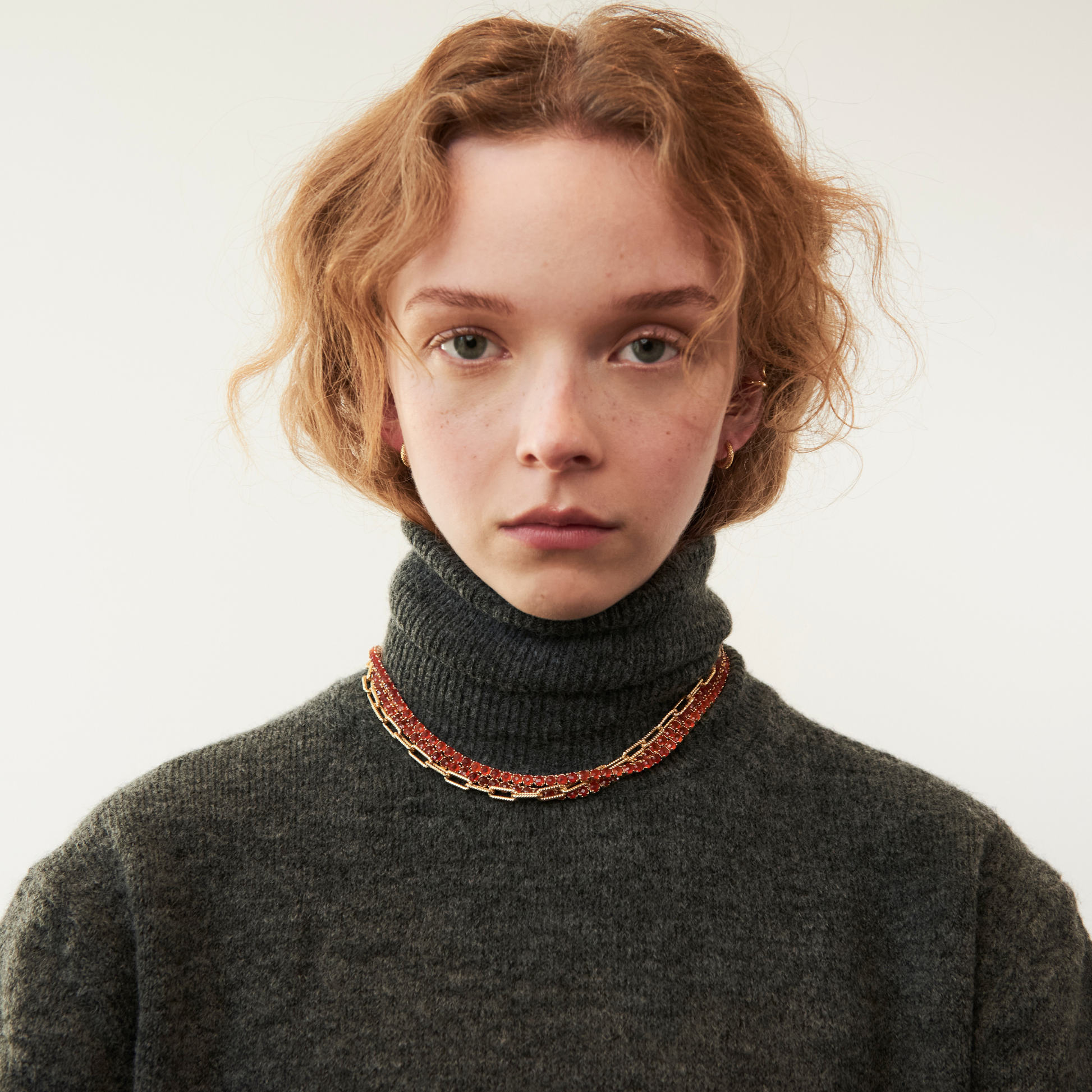 model wearing the 4mm carnelian tennis necklace 