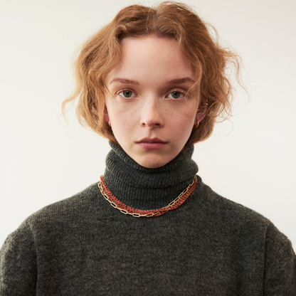 model wearing the 4mm carnelian tennis necklace 