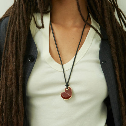 carnelian heart leather necklace