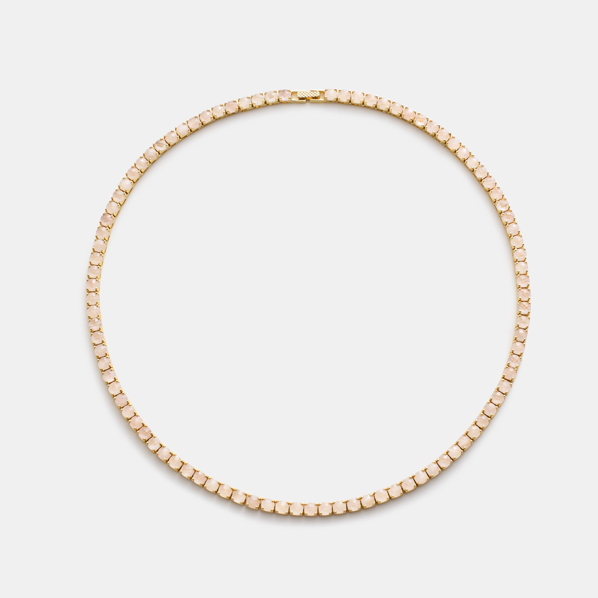 4mm rose quartz tennis necklace on white background