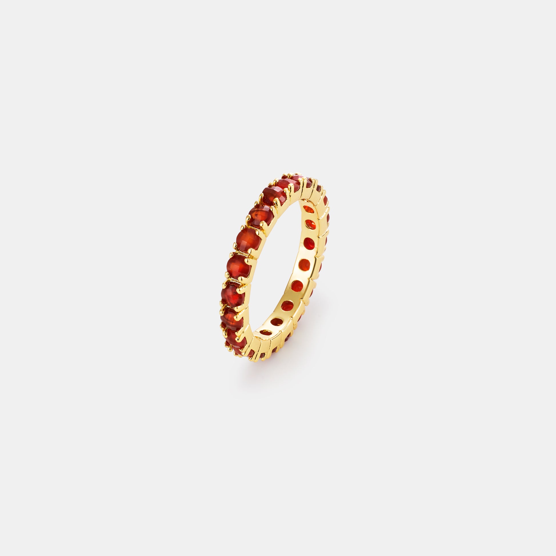 3mm carnelian eternity band ring on white background