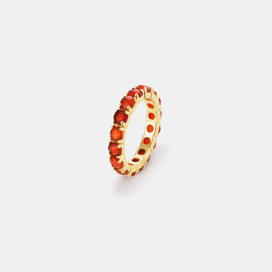 4mm carnelian eternity band ring on white background