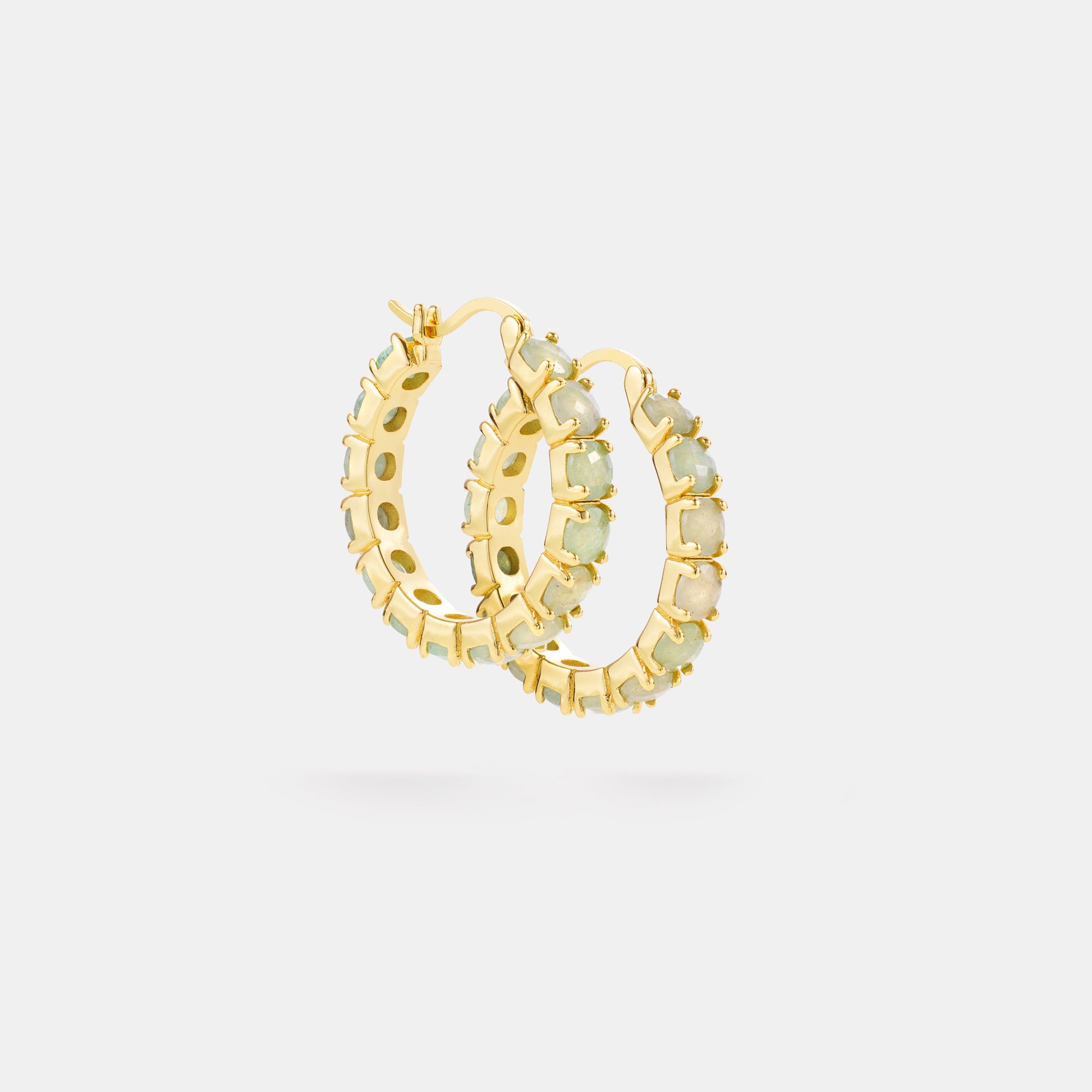 25mm aventurine hoop earrings on white background