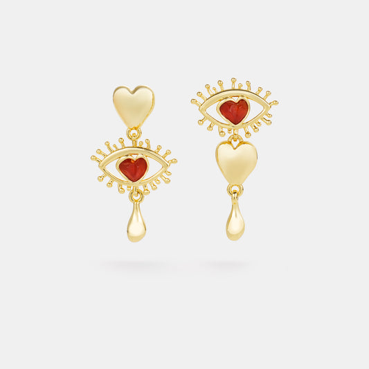carnelian eye heart drop earrings