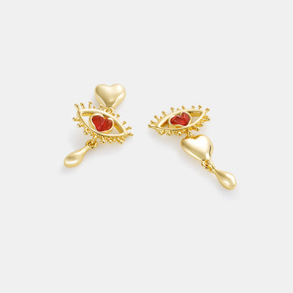 carnelian eye heart drop earrings