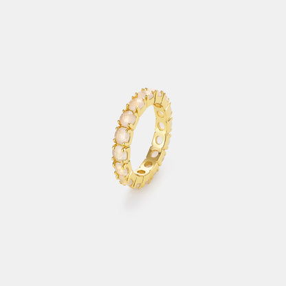 4mm rose quartz eternity band ring on white background