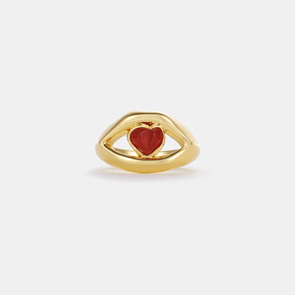 carnelian heart lips ring on white background
