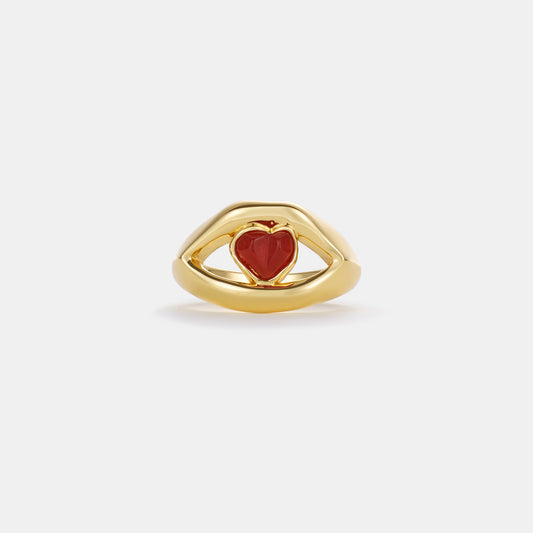 carnelian heart lips ring on white background