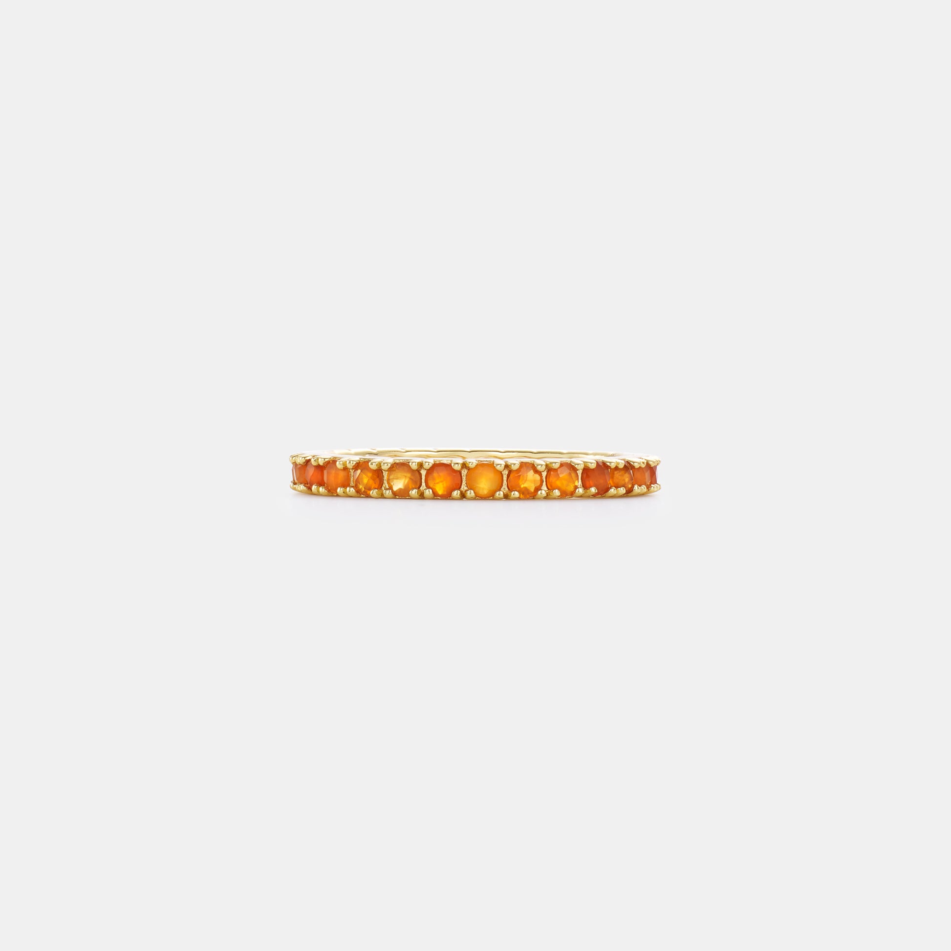 2mm carnelian eternity band ring on white background