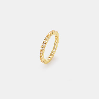 2mm crystal quartz eternity band ring on white background