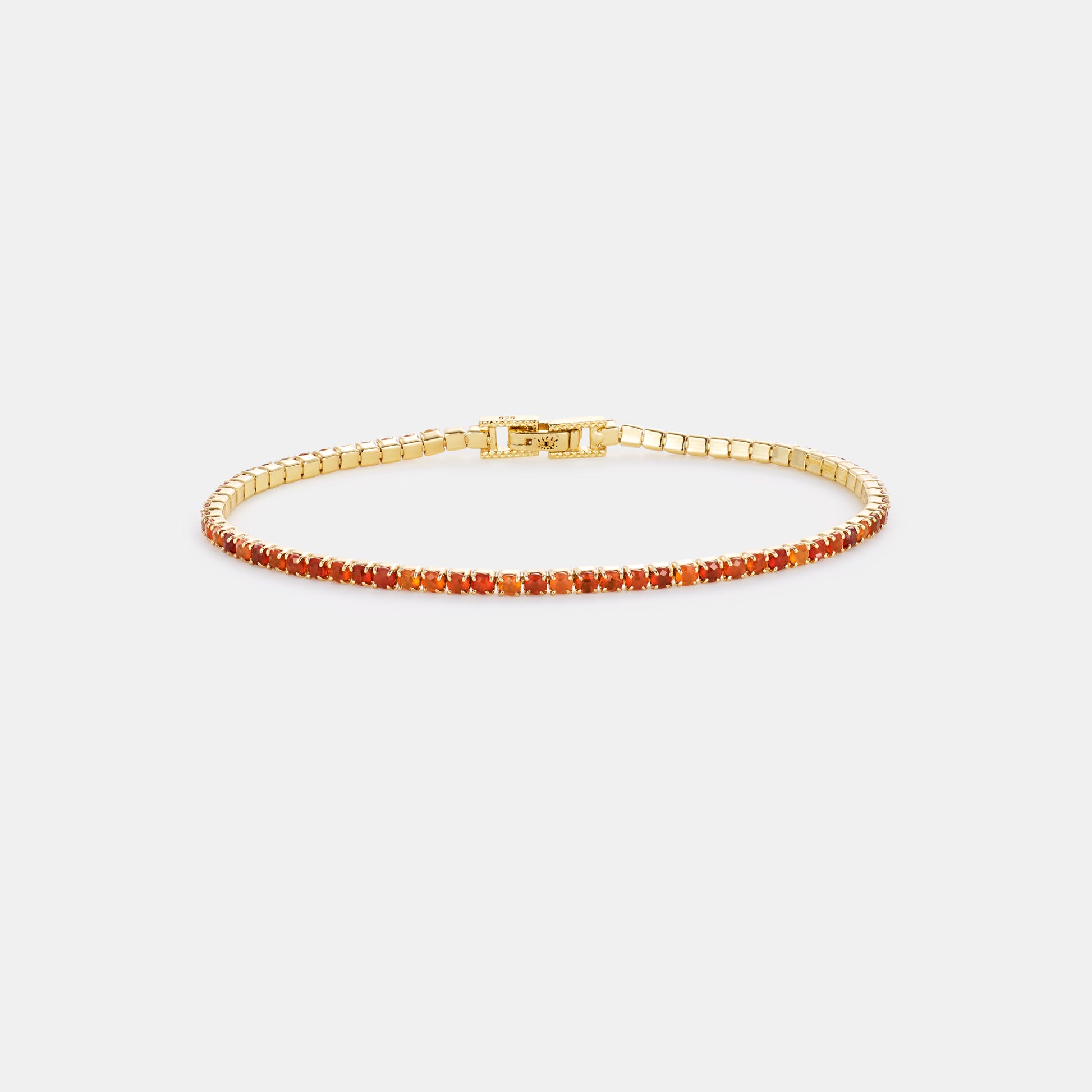2mm carnelian tennis bracelet on white ackground