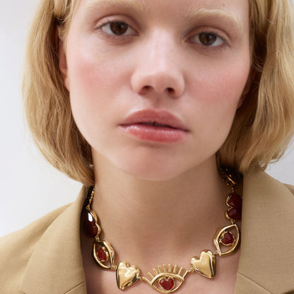 carnelian eye heart lips necklace